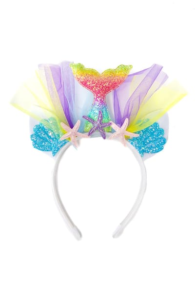 KIMU® Haarband Zeemeermin Regenboog - Diadeem Schelpen Iridescent - Glitters Oceaan Oortjes Tule Mermaid Zee Water Schelp Schelpjes Festival