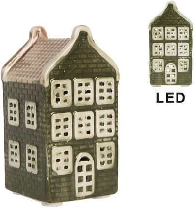 Clayre & Eef Decoratie Huis met LED Huis 4x4x8 cm Groen Keramiek