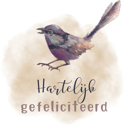 Wenskaart hartelijk gefeliciteerd zwarte vogel aquarel bruin – 13x13 cm – gevouwen kaart – inclusief witte envelop – stevig papier – felicitatiekaart