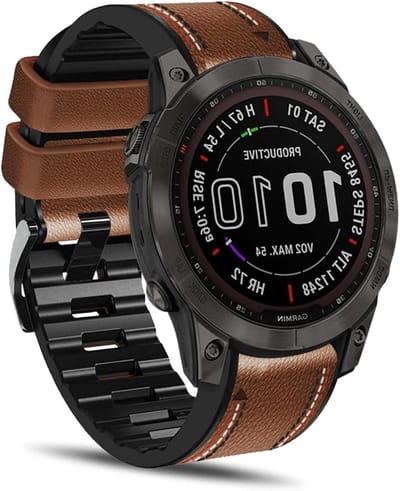 Stijlvolle 2-in-1 Leer en Siliconen Armband 22mm voor Garmin Fenix 8, Quatix 7 Pro en MARQ Sporthorloges - Bruin, Comfortabel en Duurzaam
