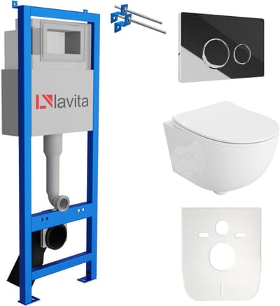 LAVITA LAV 101 Inbouwreservoir WC 40cm - BRAVA Wit Hoogglans Rimless Wandcloset - Chromen Drukplaat 200.4.2 - Set