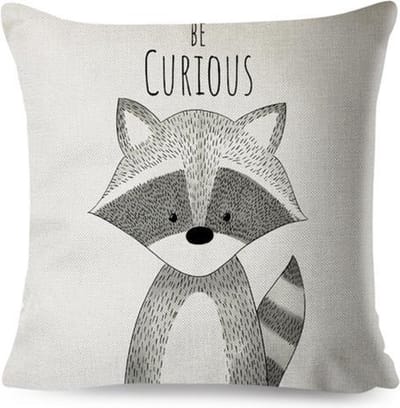 Kussenhoes kinderkamer Wasbeer Be Curious - dubbelzijdige print - schattig kussen babykamer - met rits - exclusief vulling