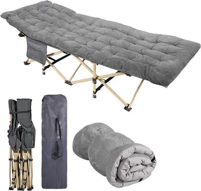 Campingbed Vouwbed XXL met Kussen 190 x 71 x 38 cm – Opvouwbaar Campoofbed met Matras TOPPER voor Buiten, Tuin en Binnen
