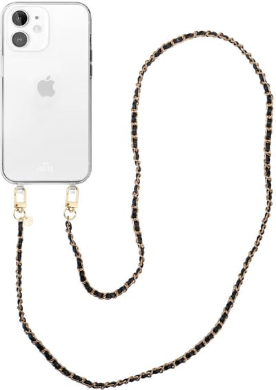 xoxo Wildhearts siliconen hoesje geschikt voor iPhone 11 - Classic Chain - Black (lang koord) - Telefoonhoesje - Hoesje met koord - Schakelketting - Lang telefoonkoord - Zwart met goud - Transparant hoesje