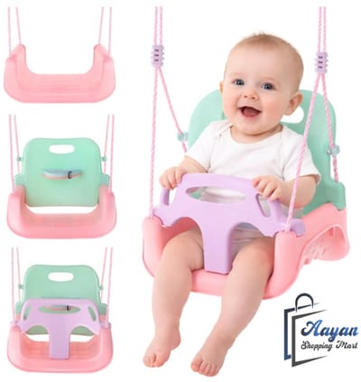 3-in-1 Kinderschommel met Rugleuning & Veiligheidsbeugel – Verstelbare Touwen 120-150 cm – Binnen & Buiten – Max 30 kg – baby schommel met rugleuning – baby swing seat – schommel met veiligheidsgordel – 62750