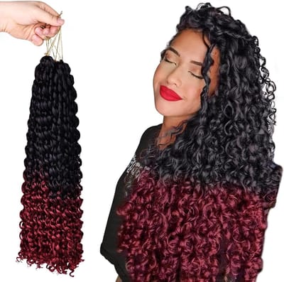 18 Inch Lange Passion Twist Haar Crochet Vlechten - Faux Locs Water Golvend Jamaican Gogo Haarextensions (3 Stuks, Zwart naar Rood)