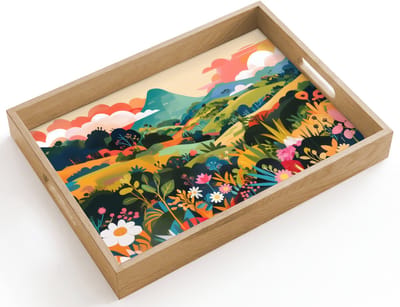 Dienblad hout 40x30 cm - Schootdienblad - Zonlicht - Heuvels - Wolkenlucht - Borrelplank rechthoek - Plateau dienbladen