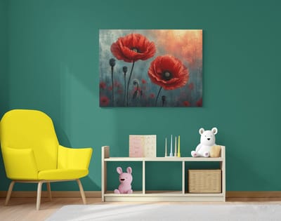Modern Luxe Canvas Kunst Klaprozen – Warme Interieurdecoratie 100x75 cm