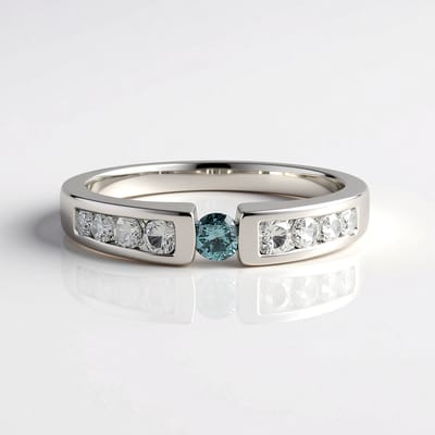 Cavill - Zilveren ring met hemelblauwe I2 diamant 0,099 ct - 925 sterling zilver gerhodineerd - 6 Cambodjaanse zirkonen - ronde briljant