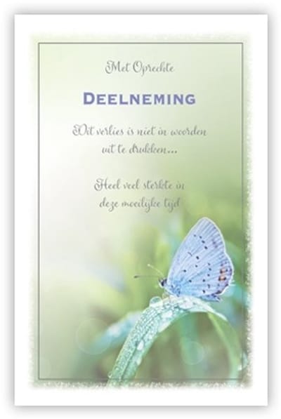 Condoleance kaart "Lila vlinder op blad"