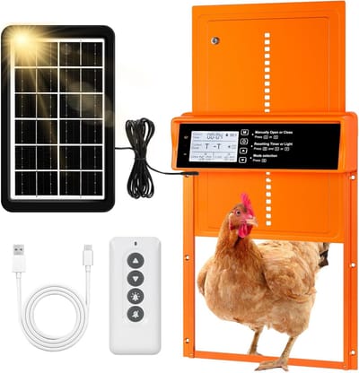 ROSTIUTE Automatische kippenhok, automatische kippenhokdeur op zonne-energie, met timer en afstandsbediening, anti-knijpsensor, waterdichte aluminium kippendeur