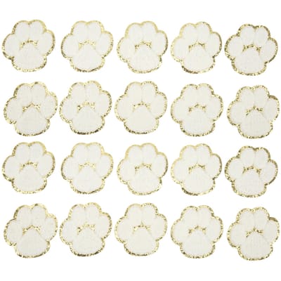 20 Pièces Patchs Thermocollants Pattes de Chat Mode Pattes de Chat Blanches à Coudre Patchs Brodés pour Sacs à Dos beige