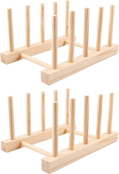 Dailygoods- Bordenstandaard Hout - 2-traps - Afdruiprek - Snijplankhouder - Voorraadkomhouder - 4 Sleuven - Waterbestendig - Bordenhouder