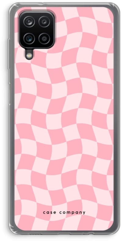 Case Company® - Hoesje geschikt voor Samsung Galaxy A12 hoesje - Grid Roos - Soft Cover Telefoonhoesje - Bescherming aan alle Kanten en Schermrand