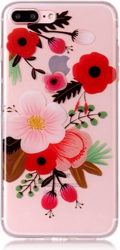 Peachy Bloem tak hoesje TPU geschikt voor iPhone 7 Plus 8 Plus - Kleurrijk Doorzichtig