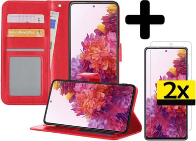 Hoesje - Met 2x Screenprotector - Geschikt voor Samsung Galaxy S20 FE - Luxe Pasjeshouder - Bookcase Portemonee - Flip Case - Kunstleer Book Case - Flipcase Hoes - Book Cover - Walletcase - Portemonneehoes - Telefoonhoesjes - Rood