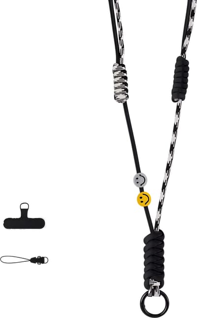Verstelbaar Telefoonkoord Crossbody in Kleur - Anti-Verlies & Anti-Diefstal Smartphone Lanyard - Veilig Draagkoord voor Dagelijks en Outdoor Gebruik - Zwart/Wit