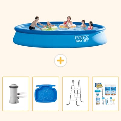Intex Rond Opblaasbaar Easy Set Zwembad - 457 x 84 cm - Blauw - Inclusief Pomp - Voetenbad - Ladder - Onderhoudspakket - 5-delig