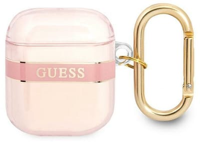 Guess TPU Printed Stripe Case voor Apple Airpods 1 & 2 - Roze