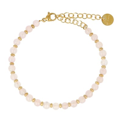 My Bendel - Goudkleurige Armband met Rose Quartz Kralen - Verstelbaar - met Luxe Cadeauverpakking | Sieraden Voor Dames
