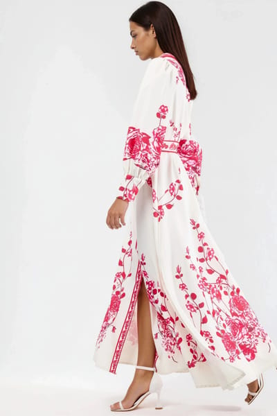 Floral Lange Mouw Giethoorns Maxi Jurk met Mandarin Kraag