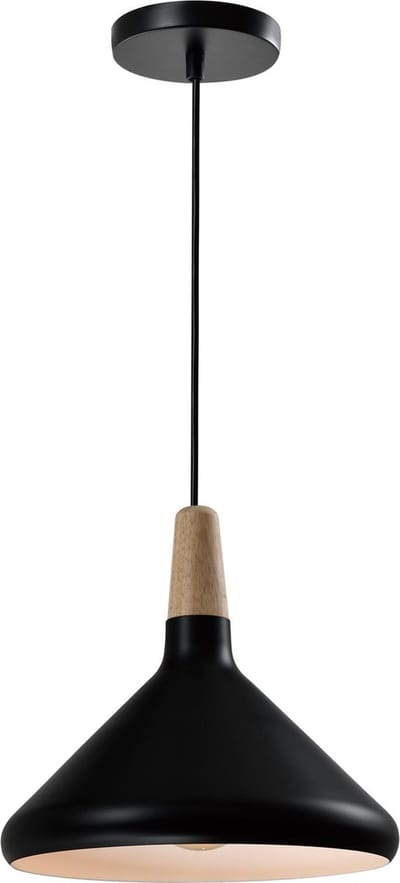 QUVIO Hanglamp Scandinavisch - Lampen - Plafondlamp - Verlichting - Keukenverlichting - Lamp - Hoog design - E27 Fitting - Voor binnen - Met 1 lichtpunt - Hout  Aluminium - D 26 cm - Zwart, lichtbruin en wit
