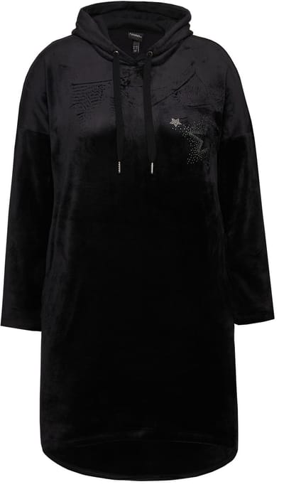Ulla Popken - Dames - Loungewear nicky-jurk capuchon lange mouwen gerecycled - Zwart - Maat 42+