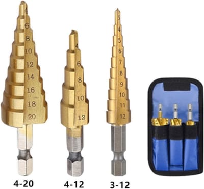 Stappenboor set 4-20mm 4-23mm 3-12mm Titanium gecoat metaalboor / 3 stuks / HaverCo