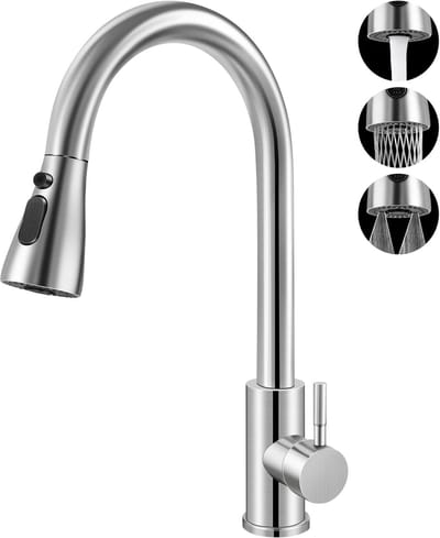 Keuken Kraan - Hogedruk Mengkraan - Flexibel Gebruik - Uittrekbare Sproeier - 28cm Tuitbereik - Geborsteld
