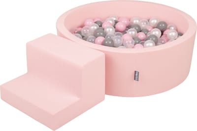 KiddyMoon Speeltoestel met stappen en Ballenbad - 7cm 100 Ballen - Ballenbak voor baby's - Hindernisbanen - Roze: Parel Grijs Transparant Poederroze