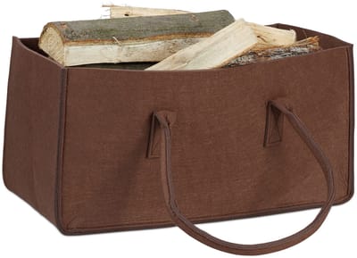 8x houtmand vilt, opvouwbaar, HxBxD: 25 x 25 x 50 cm, haardhout tas, draagtas, vilttas, opbergmand, bruin