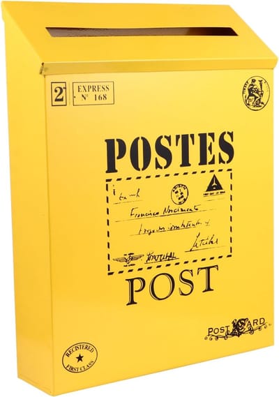 Krantenbox Buiten - Postdoos Decoratief - Briefpost Ontvangen - Eenvoudige Installatie - 29 x 22 x 6 cm - Geel