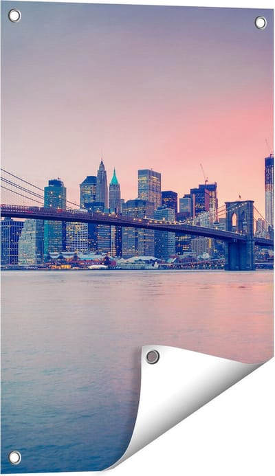 Gards Tuinposter New York Brooklyn Brug bij Zonsondergang - 40x60 cm - Tuindoek - Tuindecoratie - Wanddecoratie buiten - Tuinschilderij