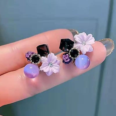 Boucles d'oreilles à tige élégantes en forme de fleur violette pour femmes, nouvelle mode, rondes et carrées, en cristal acrylique, bijoux coréens pour fête de mariage gray