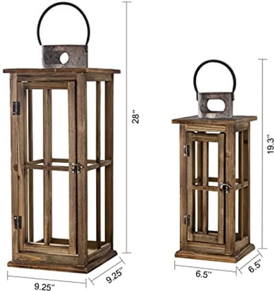 Grote houten decoratieve lantaarn set van 2 - rustiek vintage stijl voor woondecoratie