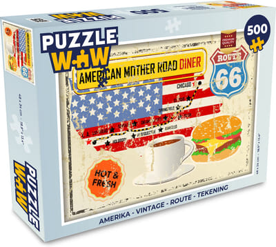 Puzzel Amerika - Vintage - Route - Tekening - Legpuzzel - Puzzel 500 stukjes