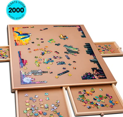 PiecePro Puzzelbord met 6 Lades - 2000 Stukjes - Puzzeltafel met Opbergsysteem - 105 x 76 cm - Puzzelmat - Portapuzzle - Puzzelplaat - Puzzelplank
