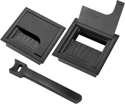Set van 2 Kabeldoorvoeren voor Bureau, Kabelbeheer met Borstelafdichting, Inclusief 10 Kabelbinders (Zwart, 80 x 80 mm) voor een Opgeruimd Werkplek