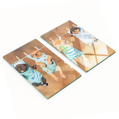 Decoratieve glazen snijplanken voor in de keuken met puppy's en een kat, 2x30x52 cm