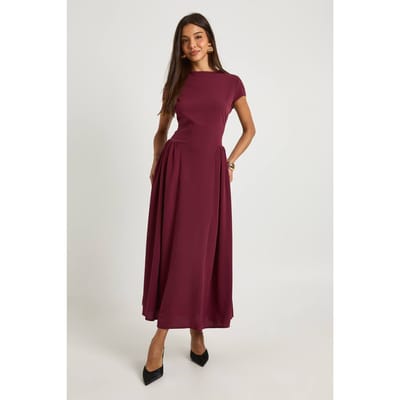 boohoo Dames Getextureerde volume-rok midaxi jurk | Bordeaux Rood | Maat: 36
