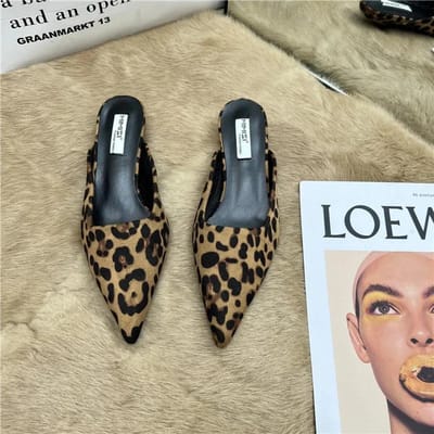 Lente Puntige Muilezels Mode Luipaardprint Dames Pantoffels Casual Damesschoenen Dames Lage Hakken Elegant Dames Buiten Slide 38 gray