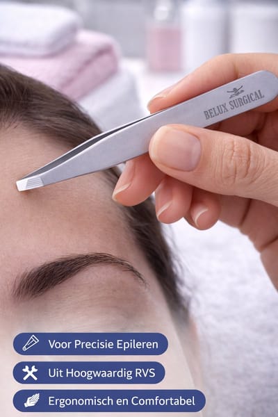 Belux surgical instruments/ Pincet 9 cm – Witte Coating – Precisie Epileer Pincet – RVS Tweezers voor Haarverwijdering en Wenkbrauwen