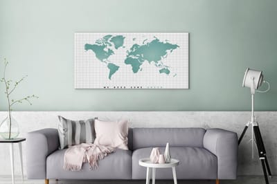 Wereldkaart Groen - Mintgroen - Modern - canvas | Wereldkaart Canvas Schilderij 100x50 cm