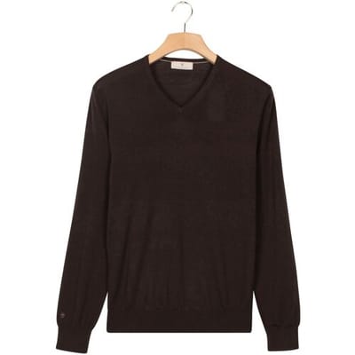 Thomas Maine Trui V-Neck Single Knit Subtle Mélange Merino Wool Bruin / male