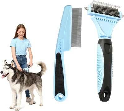 Haarborstel Set voor Huisdieren met Ontklitkam en Vlooienkam, RVS Tanden, Geschikt voor Lang- en Korthaar Honden en Katten