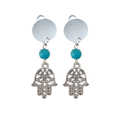 Clip oorbellen- Fatima -turquoise -zilverkleur- geen gaatje- Charme Bijoux
