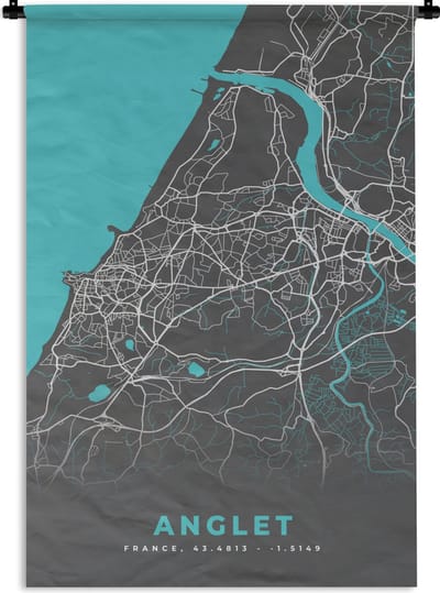 Wandkleed - Wanddoek - Frankrijk - Stadskaart - Kaart - Plattegrond - Anglet - 120x180 cm - Wandtapijt