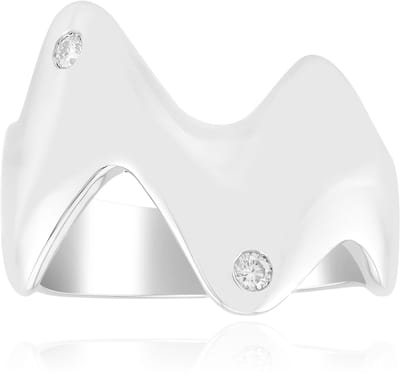Cavill - Zilveren ring met 2 I1 G Diamanten 0 04 ct - 925 Sterling zilver gerhodineerd - Modern golvend ontwerp - Elegante damesring