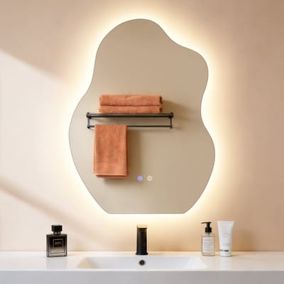 NETTLIFE LED Badspiegel 60x80 cm - Asymmetrisch Design - IP44 Waterdicht - 3000K-6500K Dimbaar - Touch Schakelaar - Anti-ontwasfunctie - voor Badkamer