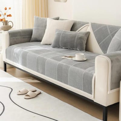 1 pièce Housse de canapé en peluche Anti-saleté Quatre Saisons Universelle Coussin de canapé Couleur unie Antidérapante Simple Housse de canapé Salon Maison 70x70cm 1pc A gray